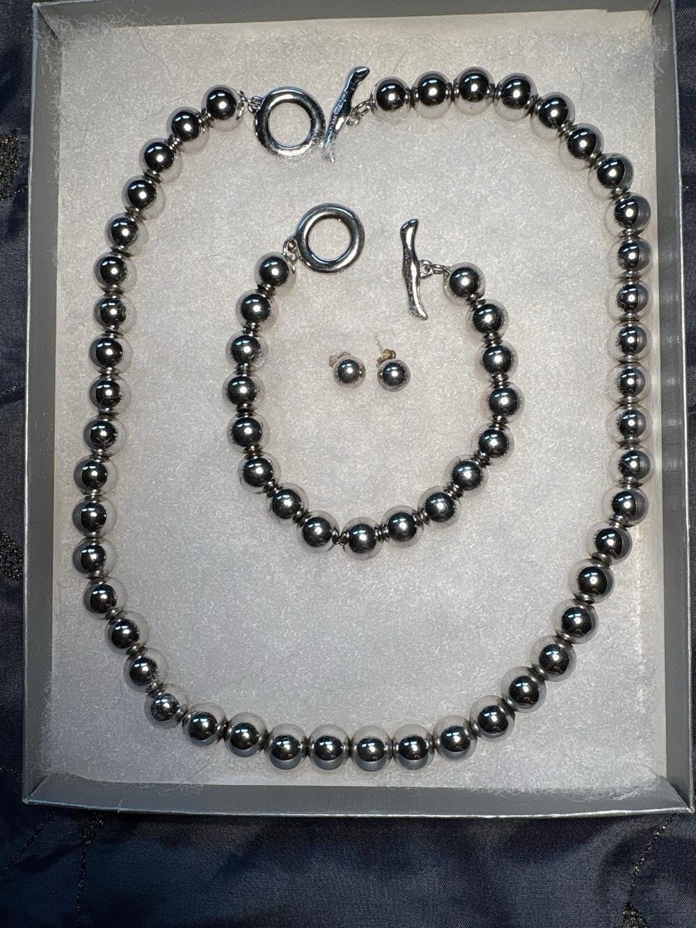 Heavy Sterling Silver Bead Jewelry Set – ATI Thailand, 10mm Uniform Balls